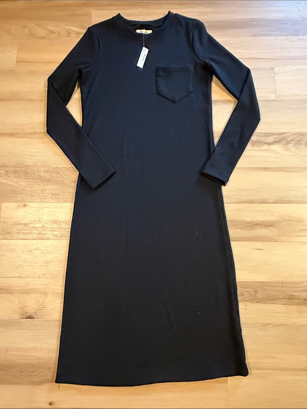 NWT Black Madewell Midi Long Sleeve Pocket Tee Ribbed Dress